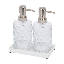 2 Pack Prism Glass Soap Dispenser Set with Ceramic Tray - 330ml