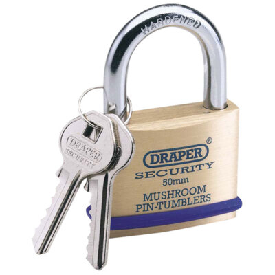 Cadenas En Laiton Massif Draper 50mm – 2 Clés, Broche Champignon, Gobelets En Acier Trempé