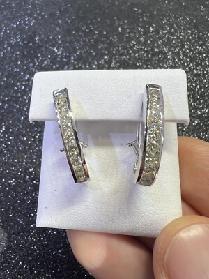 14K Weißgold Runde Diamant Oval Form Ohrringe Kanal Set