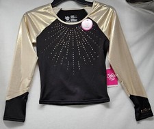 Justice Girls' Long Sleeve Cheer Top, Black/Gold, Size XL 16/18 /New