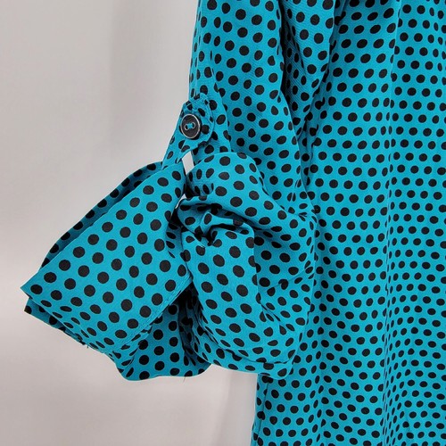 Sally Miller Mädchen XL 14/16 türkis grün schwarz Tupfen L/S Knopf Rüschen Kleid - Bild 2 von 10