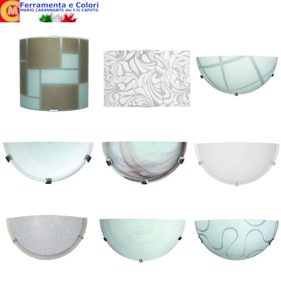 CAPALDO Applique da Parete In Vetro 3mm Attacco E27 Lampada Per Interni Plafoniera Muro