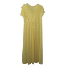 1970's Yellow Satin Ruffle Collar 1/2 Zip Full Length Nightgown Womens Size L