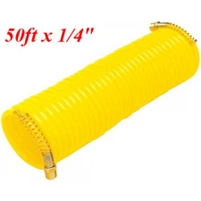 50ft x 1/4" Recoil Air Hose Re Coil Spring Ends Pneumatic Compressor Tool 200psi