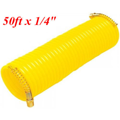 50ft x 1/4'' Recoil Air Hose Re Coil Spring Ends Pneumatic Compressor Tool 200psi
