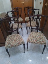 6 Sedie vintage legno poltroncina imbottita fiori shabby chic camera da pranzo 