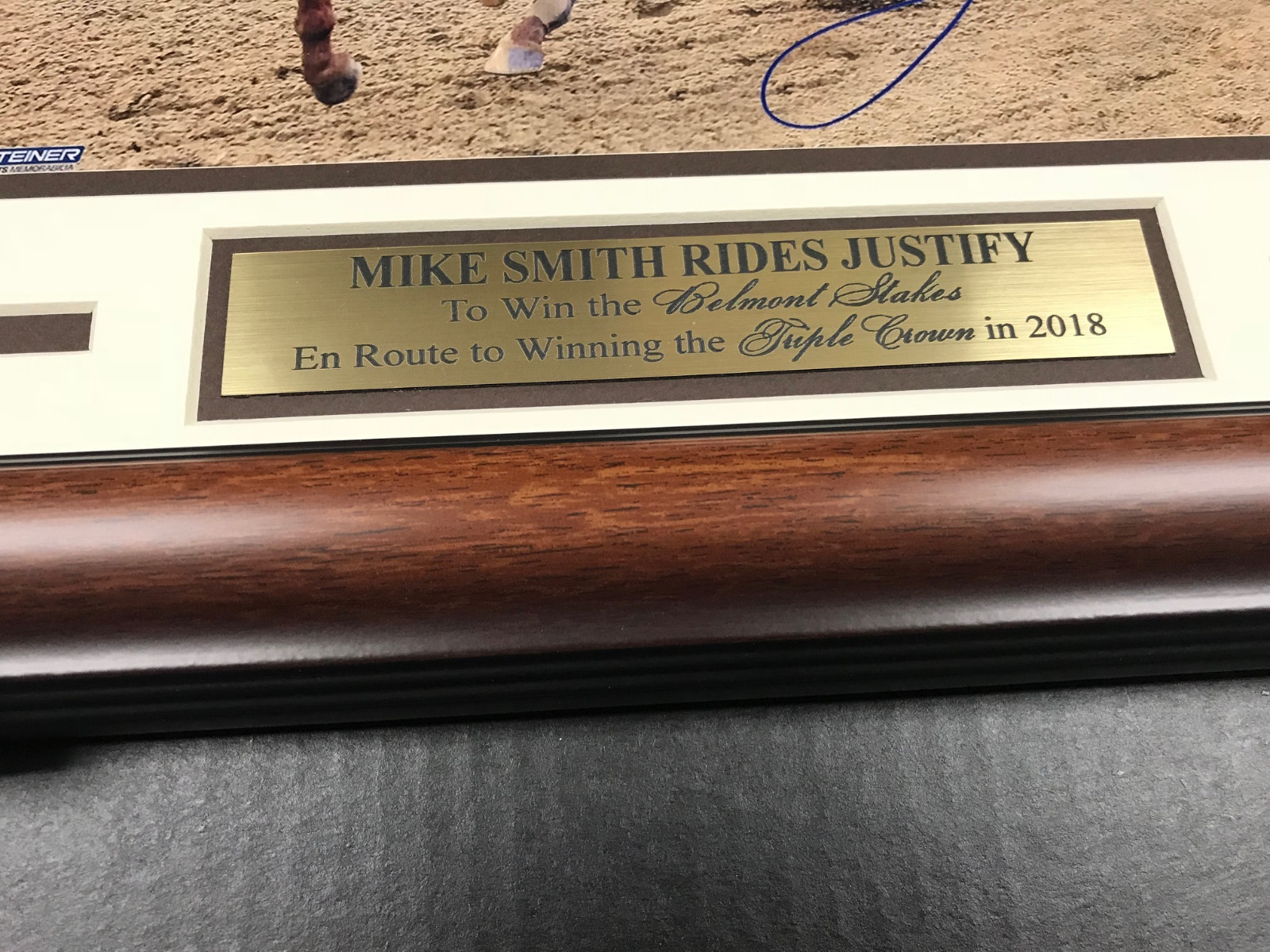 MIKE SMITH AUTOGRAPHED JUSTIFY BELMONT TRIPLE CROWN FRAMED 8X10 PHOTO STEINER 