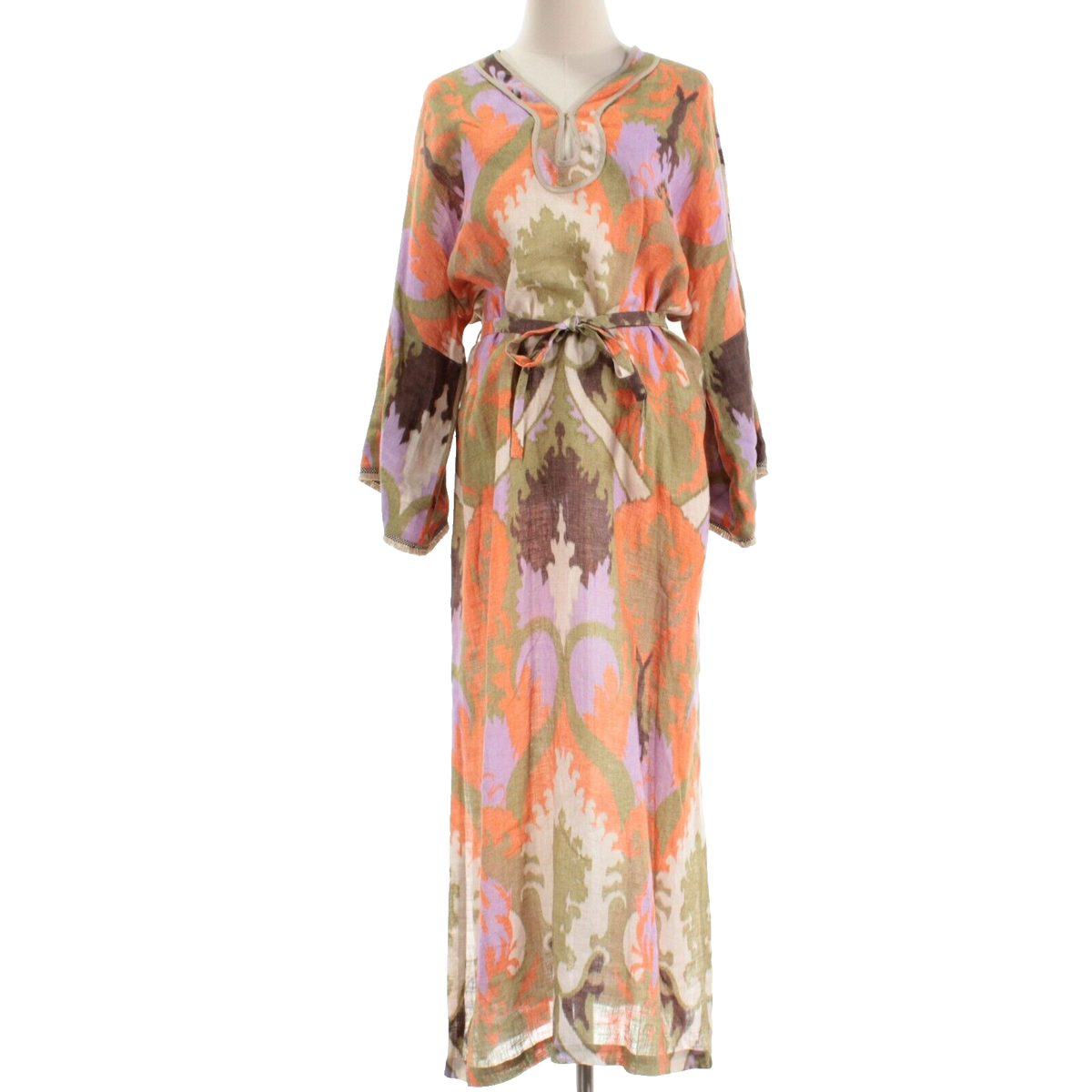 Bazar Deluxe NWT 100% Linen Maxi Tunic Dress Size 40 (~US S / M) Orange /  Multi | eBay
