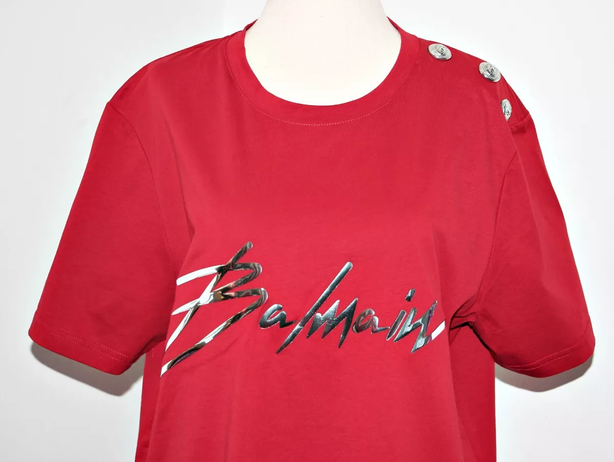 Kejserlig resultat Smitsom sygdom BALMAIN Auth Silver Tone 3-button Shoulder Front Logo Red Cotton T-Shirt sz XL | eBay Kejserlig resultat Smitsom sygdom BALMAIN Auth Silver Tone 3-button Shoulder Front Logo Red Cotton T-Shirt sz XL | eBay