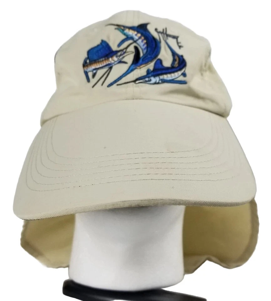 GUY HARVEY Long Bill Pez Pesca Sol Sombrero Gorra con Cuello Solapa Protección Tostado Beige Foto 3 de 4