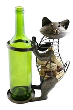 Metal Cat Wine Bottle and Cork Holder