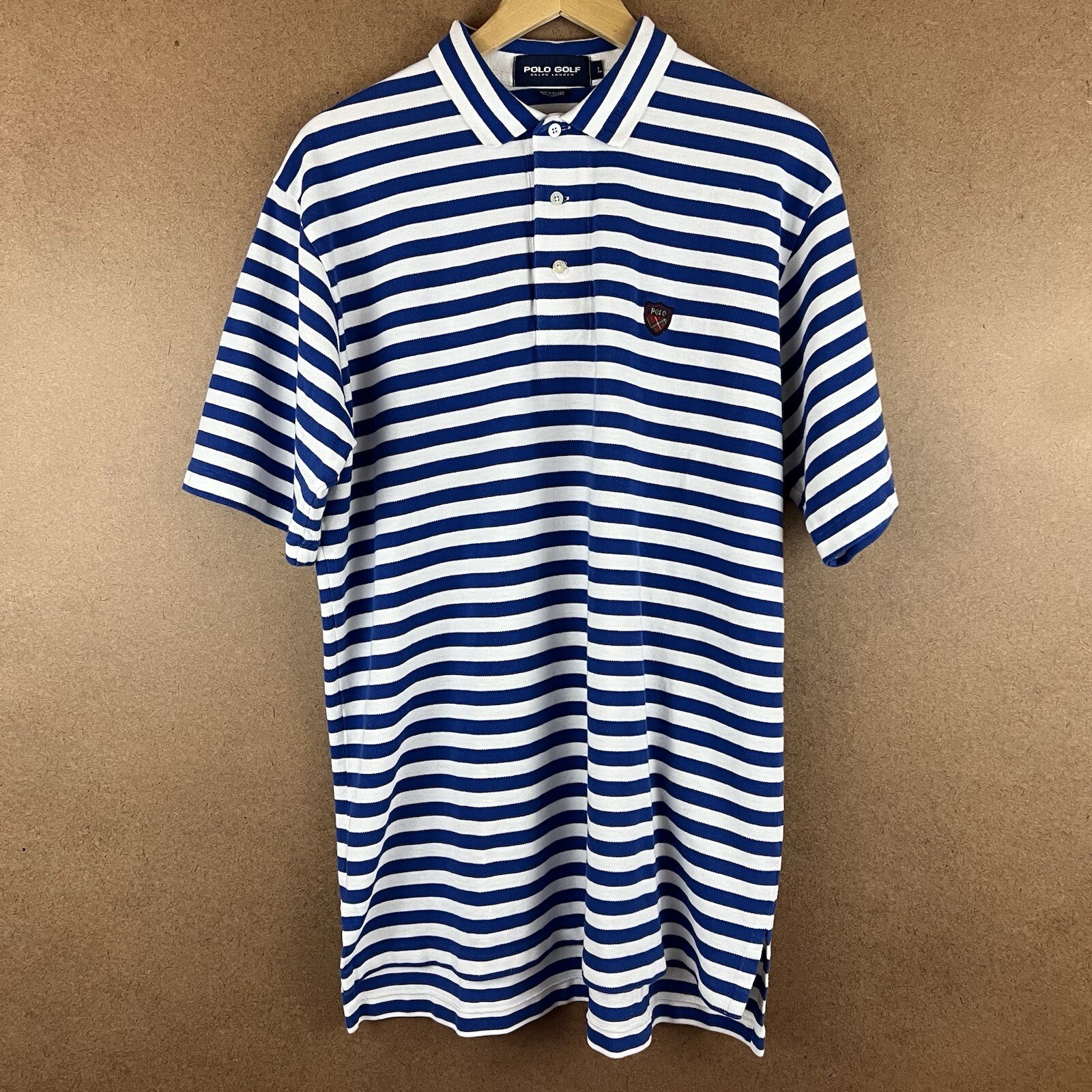 VTG Polo Golf Ralph Lauren Striped Polo Golf Shirt 100% Cotton L 