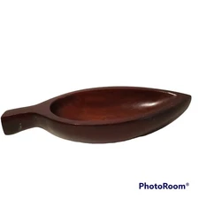 Vintage Handcarved Wood Leaf Candy Bowl Mid Century Modern