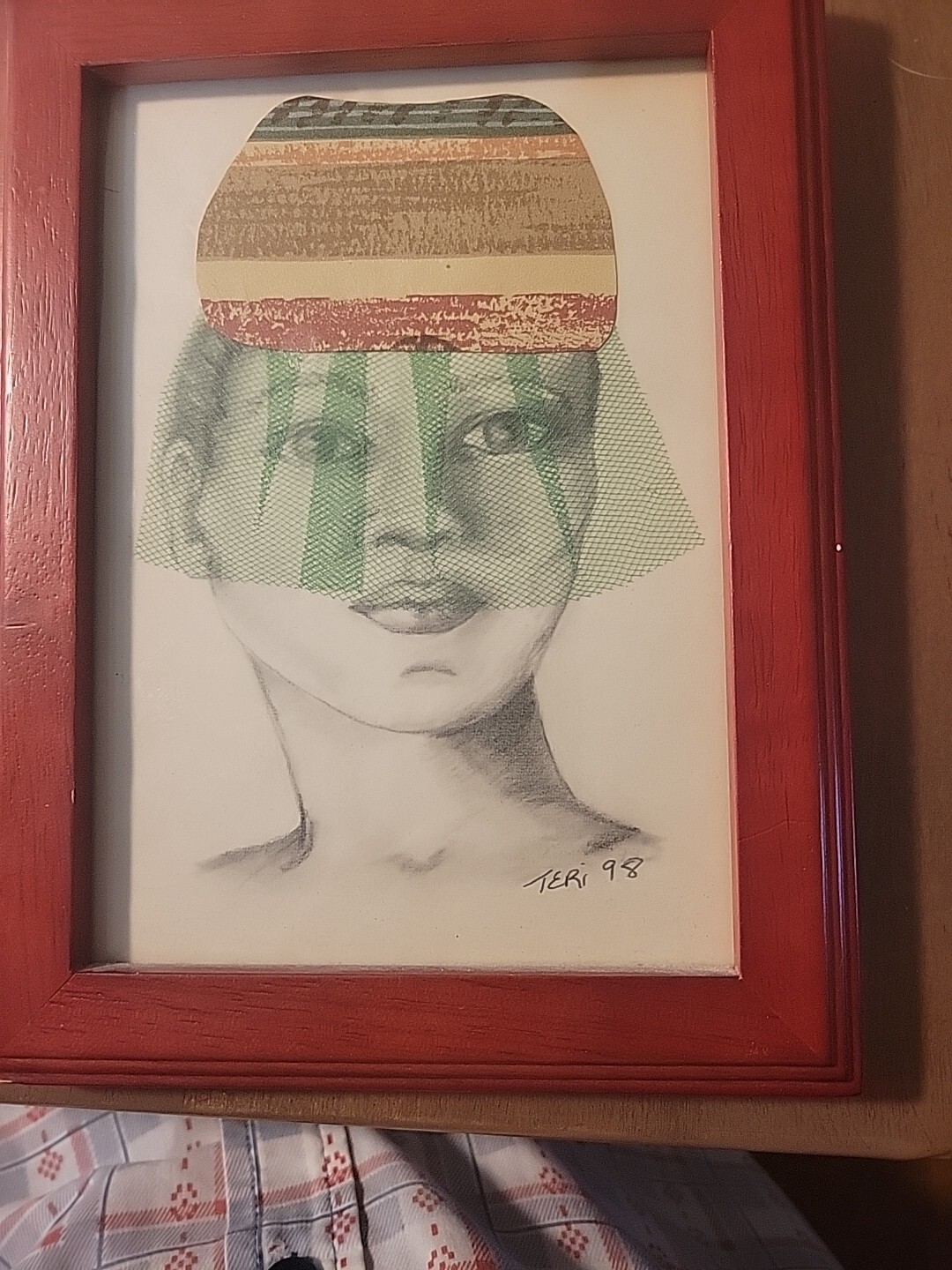 Portraits ARTIST SIGNED Teri 98 Framed 8" 6" mixed media expression