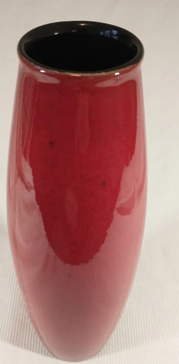 Vtg. AMANO Torpedo Oxblood Red Vase, 629-27, West Germany, 10-3/4