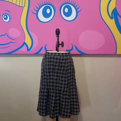 Moschino Cheap Chic Gray Black Wool Tweed Houndstooth Trumpet Skirt