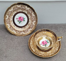 RARE! Paragon Fine Bone China Tea Trio 'A866' Double Warrant Red Roses & Gold