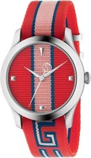 Gucci G-Timeless Men's Red Multicolor Nylon Strap Watch - YA1264070 ($920 MSRP)