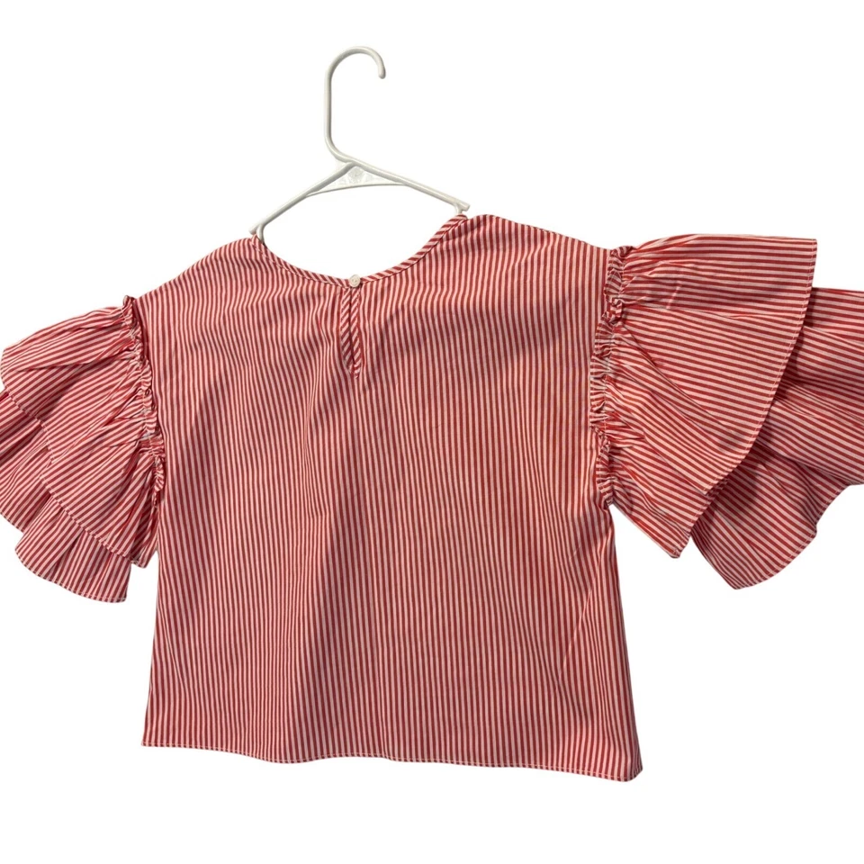 Top Boutique Soprano Volantes Manga Campana Rayas Naranja Blanco Mediano Niñas Usado en Excelente Condición Foto 2 de 4