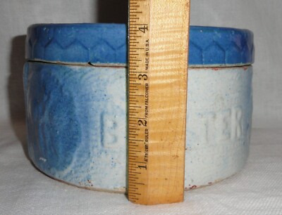 Antique Stoneware Butter Crock ~ Blue & White Salt Glaze Pottery
