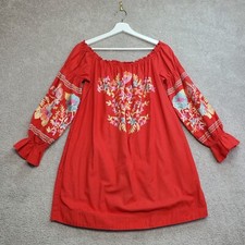 Free People Fleur du Jour Mini Dress Womens XS Red  Embroidered  Off-Shoulder