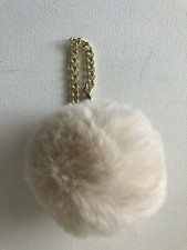 NEW CREAM GREY POM-POM FUR KEY FOB PURSE HANDBAG CHARM KEY CHAIN