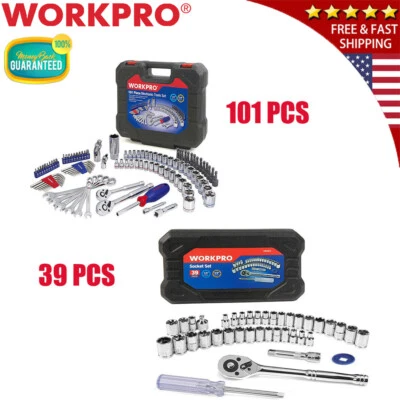WORKPRO 140PC/101PC/ 39PC 3/8" 1/4" Drive WRENCH Socket Set SAE Metric Socket US