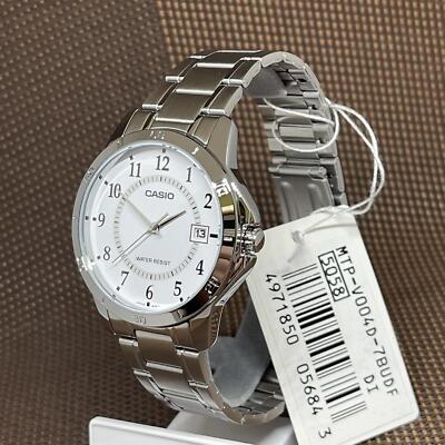 Casio MTP-V004D-7B Men's White Dial Stainless Steel Date Analog