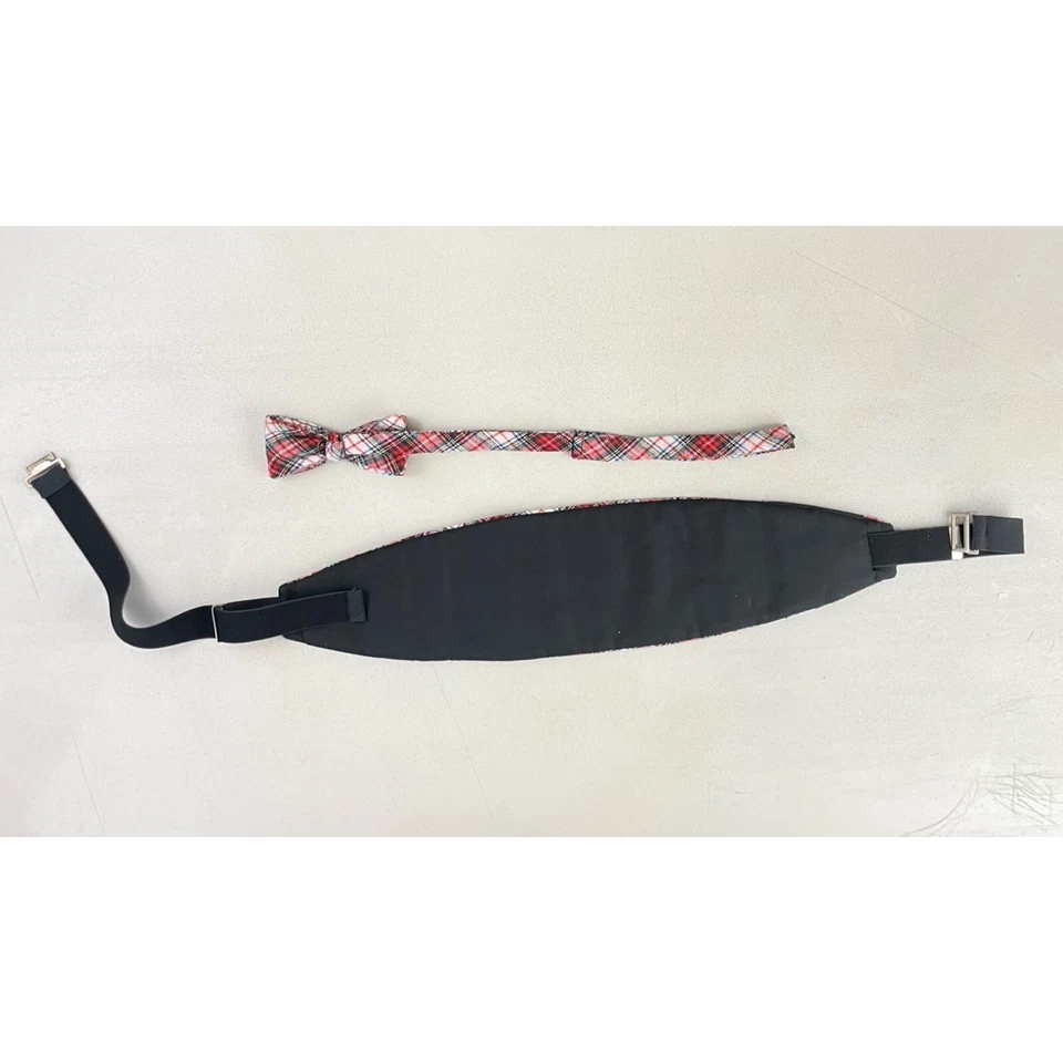 Conjunto formal ajustable vintage de pajarita y faja de tartán a cuadros años 70 Foto 2 de 3