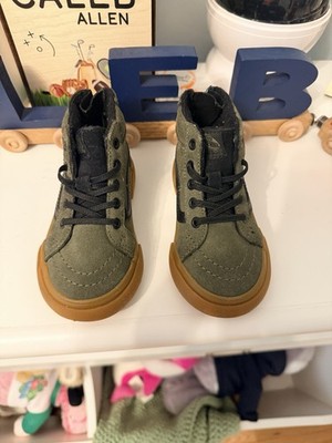 VANS Boys High Top Lace-Up Sneakers w/ Zipper Green/Black US Size 6