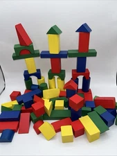 Painted Wooden Building Blocks 102pcs. Colorful Shapes Building Toys 3.6 Pounds