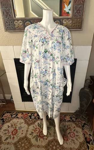 Vtg CROWNTUFT  Womens Dress 2XL House Patio Evening Floral pink Pearl Buttons