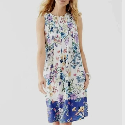 J Jill Blooming Garden Rayon Dress White Multicolor Floral Print Pockets Small