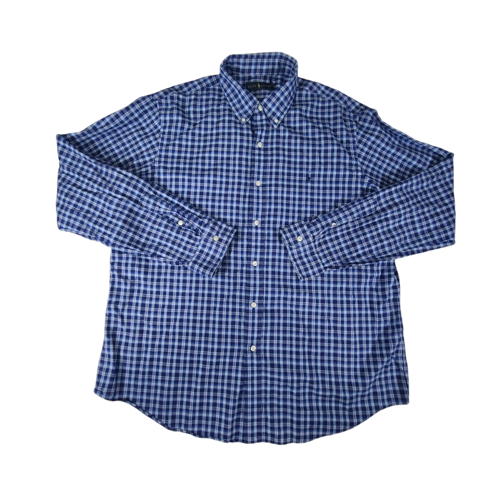 Ralph Lauren Blue Label Shirt Mens XL Plaid Oxford Preppy Pony Long Sleeve