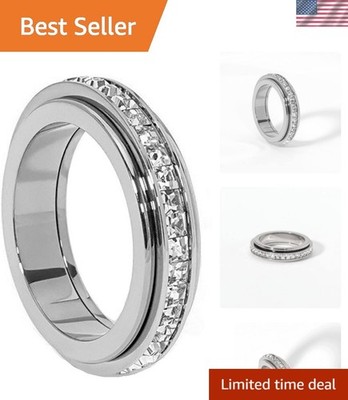 Anxiety Rings Titanium Steel Spinner Fidget Band Rings for Women Ladies Cubic...
