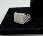 Vtg Sterling Silver Brushed Square Signet Ring for Men Carved Shoulders Sz 9.25