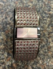Accu.2 Accurist Silver Metal & Pink Diamante Cuff Watch