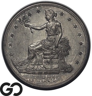 1874 S Trade Dollar Silver $1 San Francisco Mint AU WOW Great Strike Definition