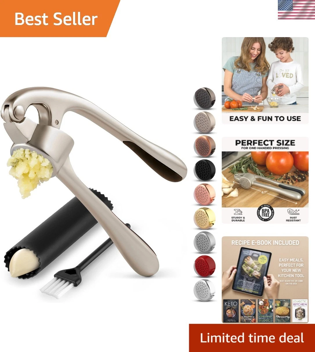 Garlic Press Set - Rust Proof Professional Garlic Mincer Tool - Easy-Squeeze,...
Opens in a new wind