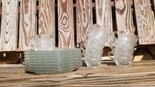 Vintage Tiara Chantilly Clear Glass Sandwich Plates + Cups 1970s Pressed Glass