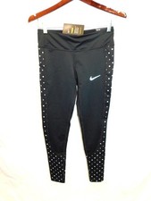 Nike S NWT Black Flash Running Tights Full Length Tight Fit Reflective Polka Dot