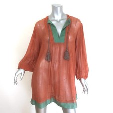 Ulla Johnson Mandira Cover-Up Tunic Burnt Henna Sheer Cotton Size Petite NEW