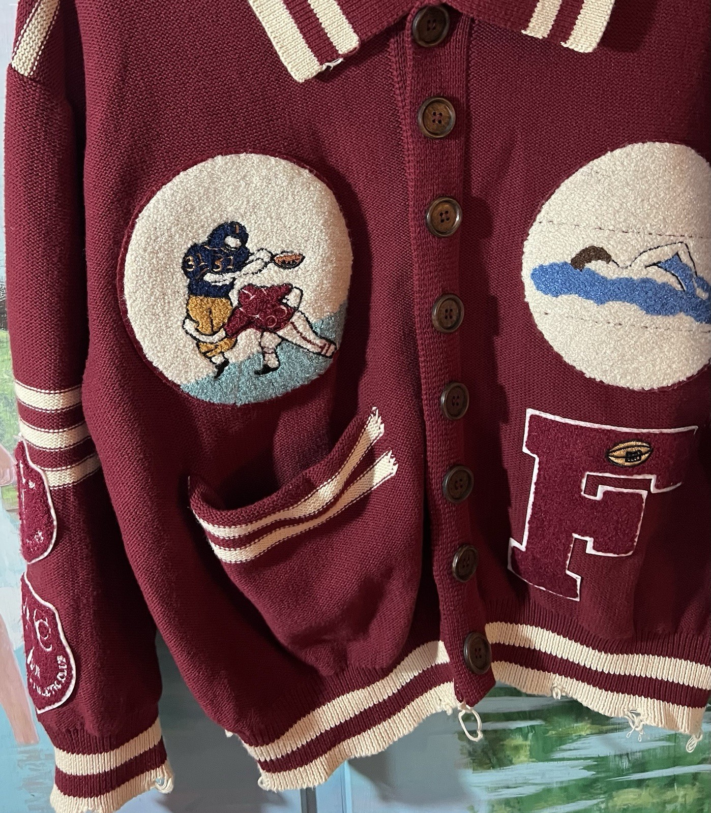 Found Fin Varsity Patch Collared Cardigan Sweater… - image 3