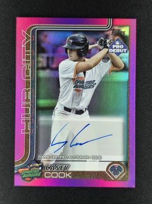 Casey Cook 2025 Topps Pro Debut Purple Foil AUTO 28/199 RANGERS