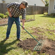Image of Heavy Duty Garden Smoothing Tool 106x25cm Green Metal Lawn Rake