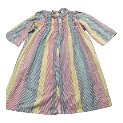 #ad Vintage Coffee Coat by Saybury 3X Rainbow Striped Snap House Dress Seersucker N4 $29.99