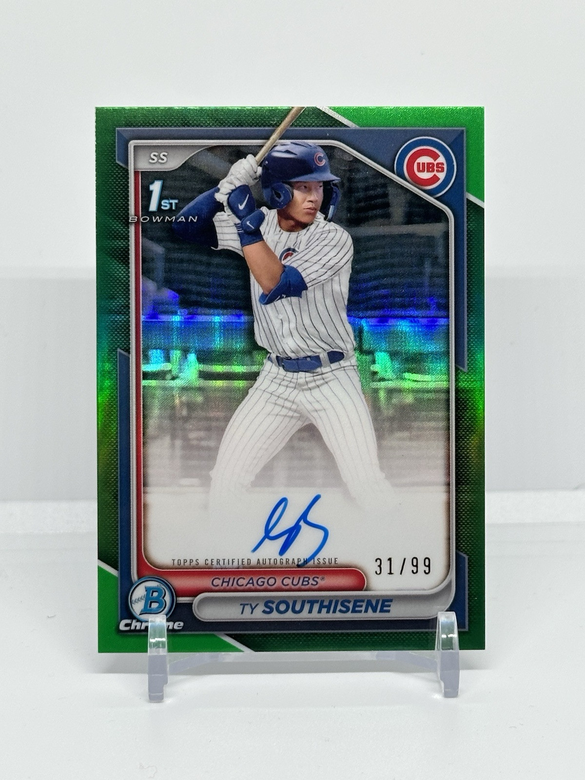 TY SOUTHISENE 2024 BOWMAN CHROME DRAFT 1ST GREEN REFRACTOR AUTO /99 CUBS