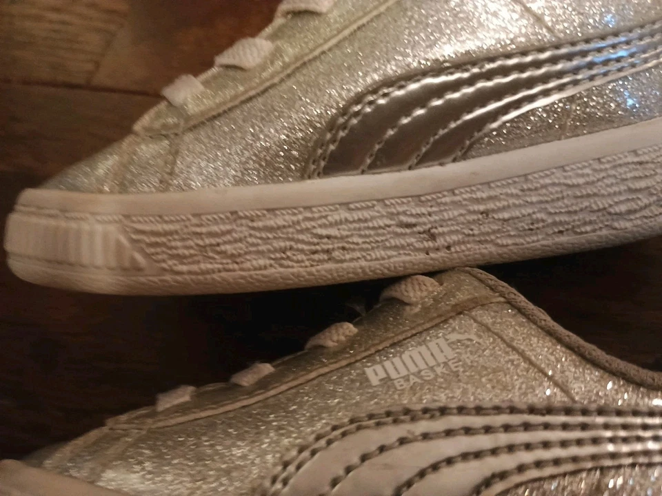 Zapatillas PUMA Plateadas Brillo Brillante Sin Corbata Infantil Niño Niña Talla 5 Foto 4 de 4