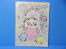Vintage Birthday Greeting Card Kitten Balls of Yarn Embossed All Tangled Up 1950