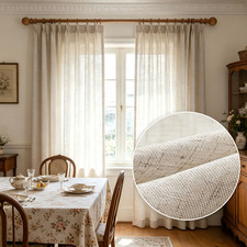 Linen Curtains 84" Long 2 Panels Semi Sheer Back Tab Drapes Farmhouse Boho